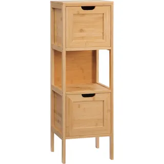 kleankin Badezimmerschrank, Badschrank Aufbewahrungsschrank, mit Kippschutz aus Bambus, Unterschrank mit 2 Schubladen, Lanfhausstil Beistellschrank, Naturholz, 30 x 30 x 90 cm