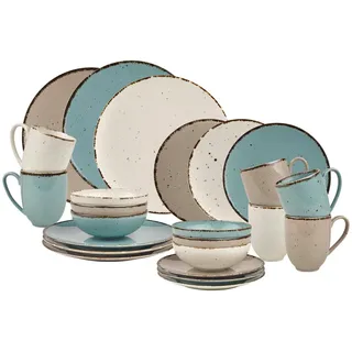 Landscape Kombiservice , Türkis, Weiß, Taupe , Keramik , 24-teilig , Used look , 400 ml,600 ml , Lfgb , Geschirr, Geschirrsets, Kombiservice