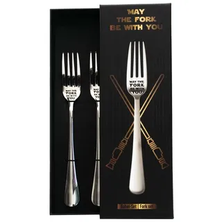 getDigital Gabel Set May The Fork Be With You - 2 Tafelgabeln aus rostfreiem Edelstahl mit SciFi Spruch für Geeks & Nerds, Spülmaschinengeeignet (20,5cm)
