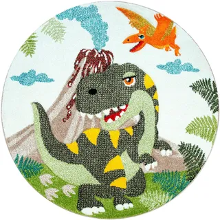 Paco Home Kinderteppich »Diamond 636« rund 18 mm Höhe 3D-Design, Motiv Dinosaurier, Kinderzimmer, grün