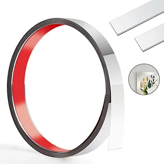 2 cm - 300 cm Zierleisten Selbstklebend, Selbstklebend Deckenleisten Edelstahl, Flexibel Deckenleisten Selbstklebend, Wandleiste FüR Spiegelrahmen Deckenschrank Fliesen Rand Kamin(Silber)