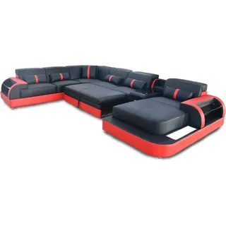 Multifunktion Sofa Couch Wohnlandschaft Couchen Polster Sofas LED Bettfunktion - Schwarz