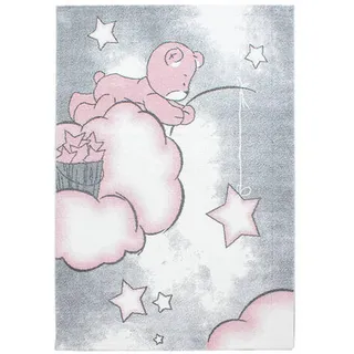 Kinderteppich , Grau, Weiß, Pink , Textil , Bär , rechteckig , 160x230 cm , Oeko-Tex® Standard 100 , für Fußbodenheizung geeignet, schmutzabweisend, für Hausstauballergiker geeignet, lichtunempfindlich, antistatisch, pflegeleicht, strapazierfähig, leicht zusammenrollbar , Teppiche und Böden, Teppiche, Kinderteppiche