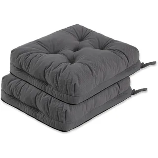 PRIMEPATIO Sitzkissen, 2er Set Stuhlkissen aus Cordstoff, Memory Foam mit Doppel-Layer Design, Befestigungsriemen & Tacker-Design, Pflegeleicht für Esszimmer & Bürostühle, 40x40x8cm, Anthrazit