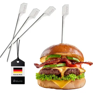 eluno Burger-Spieße 4er Set - 19 cm Länge - geeignet für Sandwiches, Schaschlik und Früchte, aus hochwertigem Edelstahl