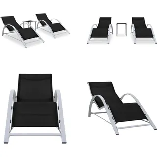vidaXL Sonnenliegen 2 Stk. mit Tisch Aluminium Schwarz - Gartenliege - Gartenliegen - Sonnenliege - Sonnenliegen - Schwarz