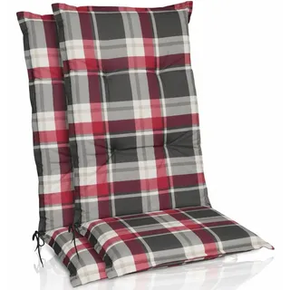 Beautissu 2er Set Hochlehner Auflagen Set 120x50 cm Polster Bordeaux Kariert - Rot