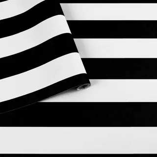 Arthome Schwarz Weiß Abziehen und Aufkleben Tapete,44cmx6m Streifen Klebefolie Modern Selbstklebende Wasserdicht Dekorative Vinyl Klebefolie für Schlafzimmer Arbeitsplatten Schrank