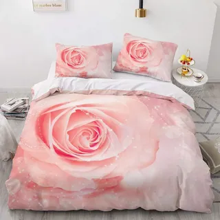 Luowei Bettwäsche 135x200cm Rosa Rosen Aesthetic Blumen Blüten Bettwäsche-Set für Einzelbett Weiche Microfaser Bettbezug mit Reißverschluss und 1 Kissenbezug 80 x 80 cm