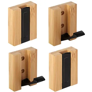 JSVER Kleiderhaken 4 stück Bambus Haken Garderobenhaken Wand Moderne Garderobenleiste Holz Faltbarer für Jacken, Mäntel, Schals, Handtaschen und Mehr, Holz