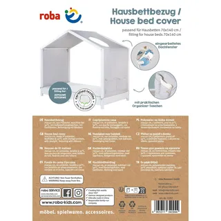 roba Bezug für Montessori Hausbetten 70 x 140 cm - Passendes Zubehör zum Umbau in Himmelbett - Inkl. 3 Aufbewahrungstaschen & Dachfenster - Hellgrau