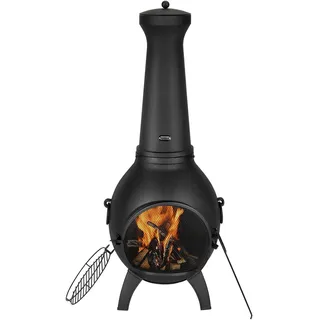 Vevor Terrassenofen, 43x42x112cm Holzfeuerstelle, kugelförmiger Gartenkamin zum Grillen & Wärmen, Aztekenofen mit Grillgitter, Kaminmantel & Kamindeckel, für Terrasse, Garten, Hinterhof