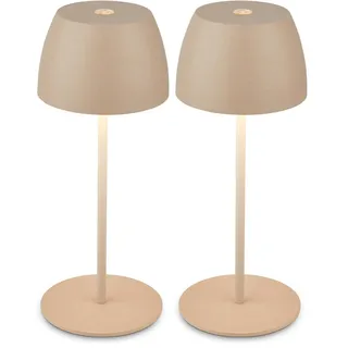 BRILONER - Mini LED Tischlampe kabellos IP44 mit Touch, stufenlos dimmbar, Akku & Lichtquelle tauschbar, Nachttischlampe, Dekolampe, USB-C, Akku Tischleuchte, Outdoorlampe, 8x20 cm (DxH), Beige