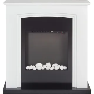 BELIANI Elektrokamin Weiß u. Schwarz mit LED Flammeneffekt Kieselsteine Elektrischer Kamin Kaminumrandung Thermostat Heizung für Wohnzimmer - Weiß, Schwarz