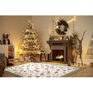 Villeroy & Boch Design Teppich Nostalgic Shine - Toy's Delight - Christbaum Decke, Weihnachten Tannenbaum & Weihnachtsbaum für Wohnzimmer, Schlafzimmer, Esszimmer, Flur - Grün Multifarben, 160x230 cm