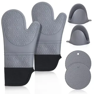 happtws Ofenhandschuhe, Topflappen, Silikon-Set: Kochhandschuhe, hitzebeständig, extra Lange, rutschfeste Backhandschuhe, Küchen-Kochhandschuhe zum Kochen, Backen, Grillen, Männer und Frauen