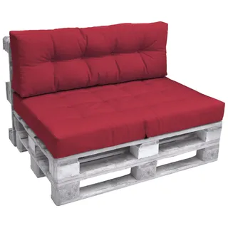Beautissu Palettenkissen Outdoor 1x Sitzkissen & 1x Rückenkissen, Rot - Rot