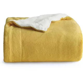 BEDSURE Kuscheldecke - Warm Sherpa Wolldecke & Sofadecke, Flauschig Sofaüberwurf Decke, Dicke Couchdecke, Fleecedecke, Flauschige Wohndecke für Couch, Gelb, 150x200 cm, XL
