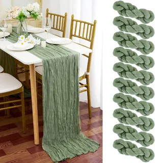 10 Stück Seihtuch - Salbeigrün, 90 x 300 cm - Käsetuch - Rustikaler Gaze Stoff - Boho Cheesecloth - Hochzeit Tischdecke für Hochzeitsfeier & Brautparty - Tischdekoration