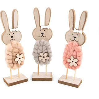 Logbuch-Verlag Osterhase Deko-Figuren, 3er Set: Osterhasen-Figuren groß, Moderne Osterdeko aus Holz, Natürliche Deko-Hasen für Tisch, Holzhase für Kommode & Fensterbank, Osterschmuck Indoor, 22 cm