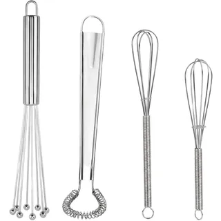 4-teiliges Schneebesen-Set Edelstahl, Mini Schneebesen für Küche, Rührbesen mit Kugeln, Schneebesen klein Edelstahl zum Aufhängen, praktisches Schneebesen Set für Saucen und Dressings