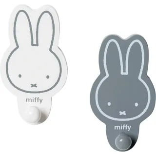 roba Wandhaken miffy 2er-Set mit Hasen Motiv - Garderobe & Deko fürs Baby & Kinderzimmer - Kleiderhaken für Kinder - Holz grau / weiß