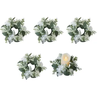 Huilimei 5 Stück 25 cm Kerzenringe Kränze, künstliche Hortensienkranz, Kerzenkränze für Säulen, Weihnachten, Hochzeit, Zuhause, Tischdekoration, Weiß