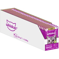 Whiskas 1+ Katzenfutter Lamm in Gelee, 28x85g (1 Packung) – Hochwertiges Nassfutter für ausgewachsene Katzen in 28 Portionsbeuteln