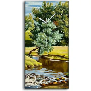 Dekor Leinwand Uhr Wandbilder Geräuschlos 30x60 Sommer Landschaft mit dem Fluss - weiße Hände - Grün