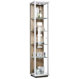 K-Möbel Glasvitrine 37 x 176 x 33 cm Weiß/Sonoma Eiche