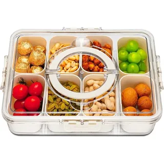miaomiao Snackbox mit 8 Fächern, Snackschale mit Deckel und Griff, Auslaufsicherer Snackteller Organizer, für Süßigkeiten Obst Keksen Dessert Gemüse Nüsse