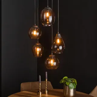 famlights | Pendelleuchte Orlando in Altsilber und Rauchglas E27 5-flammig