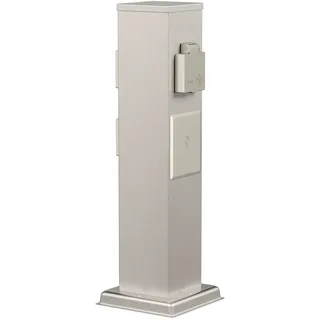 ledscom.de Garten Steckdosensäule Polly für außen, IP44, Smart Home, WLAN, Alexa, 3-Fach, Edelstahl, Edelstahl, eckig, 40 cm