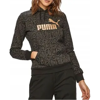 Puma Essentials+ AOP Damen Hoodie Pullover, Größe:S - Schwarz, Braun