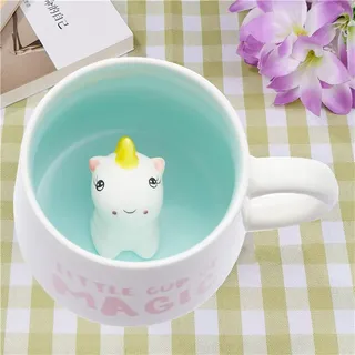 Einhorn 3D Tier Kaffee Tasse mit Nette Einhorn Innen - Geschenke für Frauen, Mädchen, Freundin - Lustige Süß Teetasse aus Porzellan für Kinder