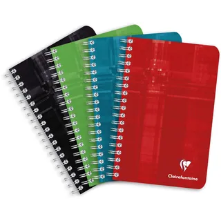 Clairefontaine Notizbuch / Spiralheft kariert, 11 x 17 cm, 90 Blatt 90g, farbig sortiert, 1 Stück