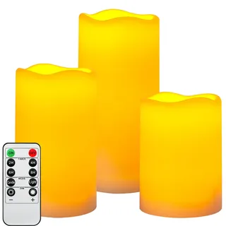 Da by 3 Wasserdichte LED-Kerze für den Außenbereich mit Fernbedienung und Timer, blinkende batteriebetriebene gefälschte Kunststoffkerze für Hochzeit und Wohnkultur(Elfenbein)