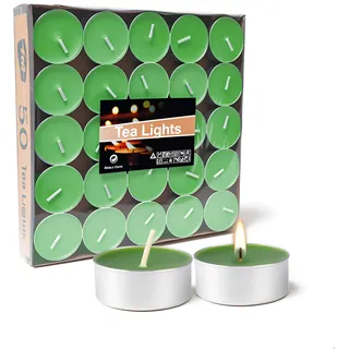 Artisoul 50 Grüne Teelichter, 4 Std. Brenndauer, Unbeduftet & Raucharm, Premium Deko Kerzen für Hochzeit, Tischdekoration, Adventskranz, Weihnachten, Ostern, Gartenparty und SPA, Grün