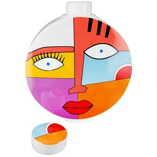 GILDE Deko Vase mit Gesicht Motiv - Deckelvase Gesichtsvase aus Keramik - Dekoration Wohnzimmer Geschenk Geburtstagsgeschenk - Mehrfarbig Höhe 29,5 cm