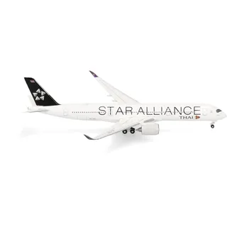 Herpa Modellflugzeug Thai Airways Airbus A350-900 Star Alliance, Miniatur im Maßstab 1:500, Sammlerstück, Flugzeug Modell ohne Standfuß, Metall