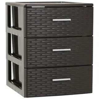 Kommode mit 3 Schubladen, Rattan, PVC, weiß, 37,5 x 36,5 x 46,5 cm