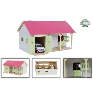 Kids Globe Farming Reiterhof rosa Bauernhof Pferdestall Holz 1:32 mit 2 Boxen