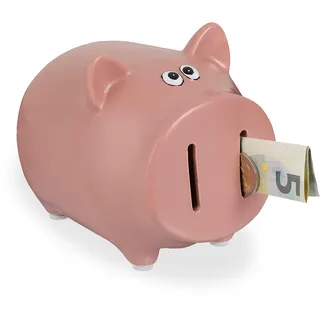 Relaxdays Sparschwein, mit Öffnung, Dolomit, Spardose Kinder & Erwachsene, HxBxT: 12,5 x 12 x 14 cm, Sparbüchse, rosa