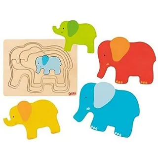 Schichtenpuzzle Elefant: 17,5 x13,5 x 1,7 cm, Holz, 5 Schichten, 5 Teile, per Stück