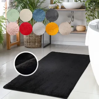 Carpet City Badematte »Topia Mats, Badteppich uni« Höhe 14 mm rutschhemmend beschichtet strapazierfähig Hochflor, Kaninchen Haptik, Polyester, Badezimmerteppich, waschbar, schwarz