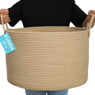 OrganiHaus Korb Geflochten Rund, Wäschekorb Geflochten, Korb Aufbewahrung Groß, Aufbewahrungskorb Kinderzimmer, Aufbewahrungskorb für Decken Kissen Spielzeug, Faltbar mit Griff - 50x33cm, Honig