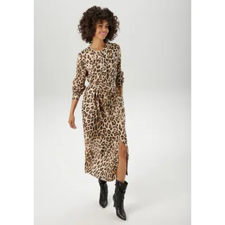 Aniston CASUAL Blusenkleid mit abnehmbarem Bindegürtel, Eingrifftaschen mit trendigem Leo-Print - jedes Teil ein Unikat, schwarz