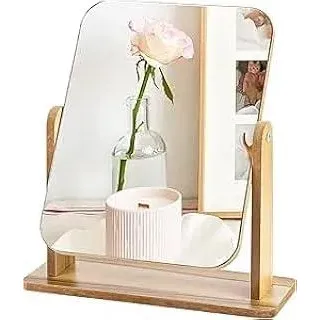 VOSSOT Kosmetikspiegel Holz Set Schminkspiegel Klein Stehend für Schminktisch mit Kleinem Make Up Spiegel Tischspiegel Nordisch Design für Schlafzimmer & Reise