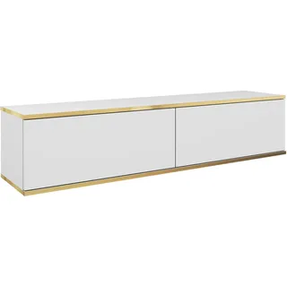 Hängendes TV Schrank - Modernes Design mit Push-to-Open-Funktion. Farbe: Weiss, D: L: 135 cm, H: 30 cm, T: 32 cm. TV Lowboard, TV Board, TV Sideboard Hängend, Wandschrank hängend - Weiß