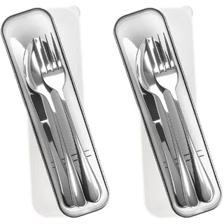 Mnsconkl Camping Geschirr Set 2 Personen,Besteck Set,Edelstahl Reisebesteck mit Etui - Löffel Gabel Messer,Campingbesteck für Reise,Outdoor, Picknick,Arbeit,Schule,Spülmaschinenfest(Schwarz)